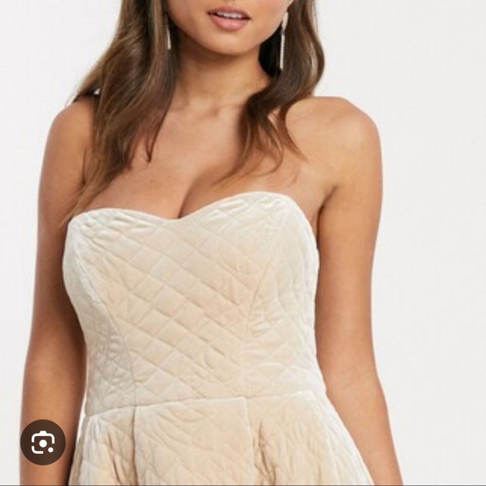 ASOS Quilted Strapless Sweetheart Neckline Dress in Neurtal Tan